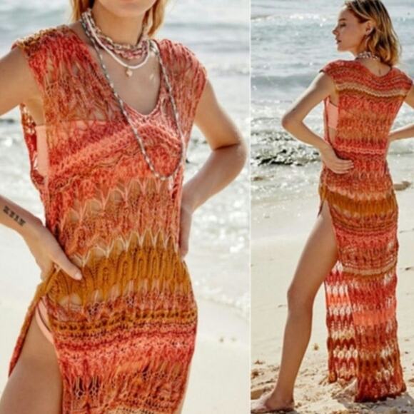 Free People Dresses & Skirts - Free People Into The Flames Space Dye Knit Crochet Medium Large Dress